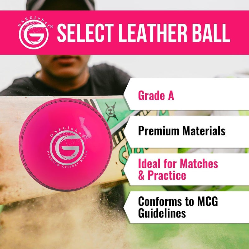 ONEGlobal Select Leather Cricket Ball | 100% Handcrafted, 156g - 5.5oz, 4-Piece Construction | Ideal for T20, Net Practice, Training etc. - Image 5